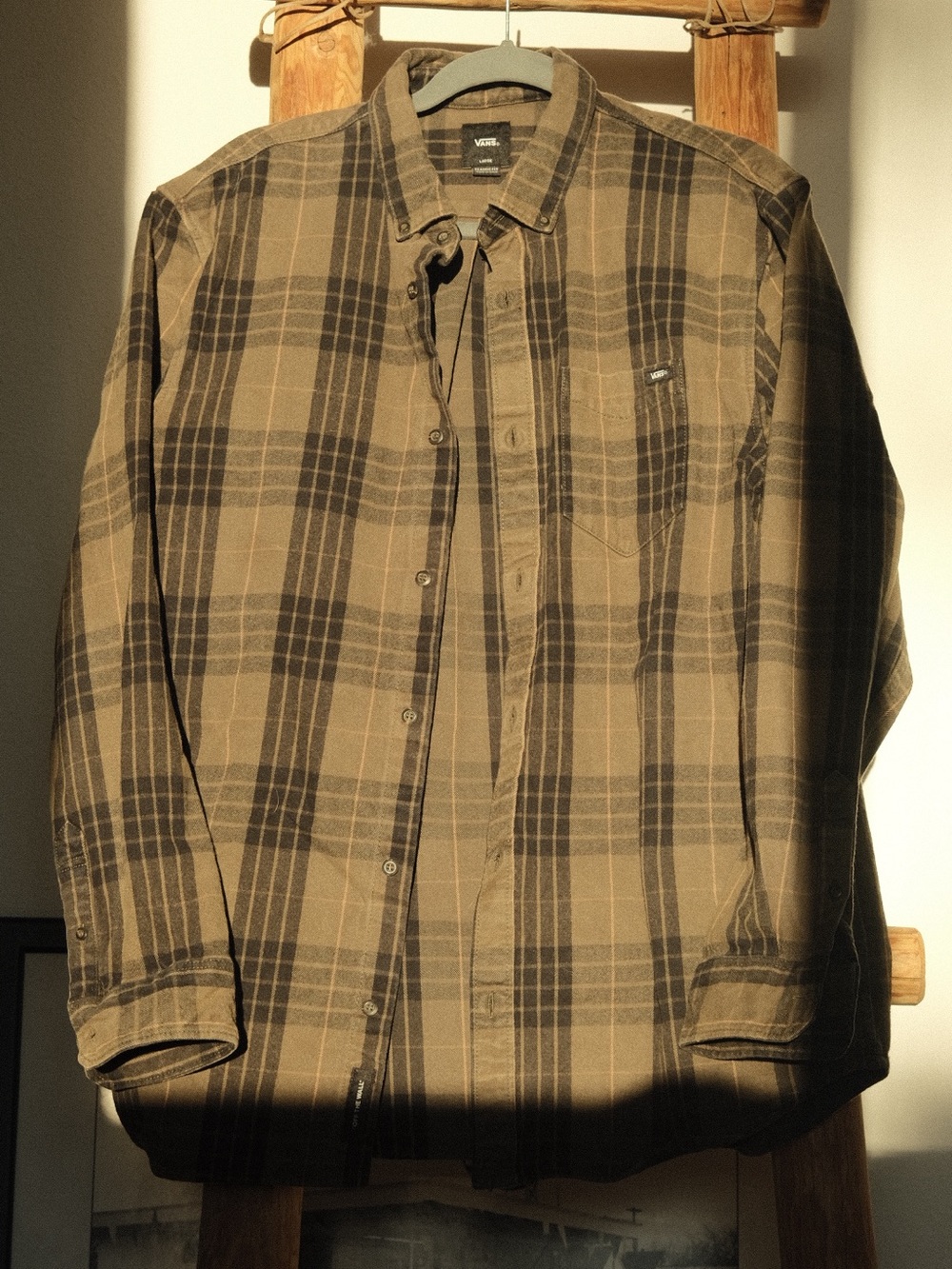 Vans Men’s Olive Plaid Button-Up Shirt